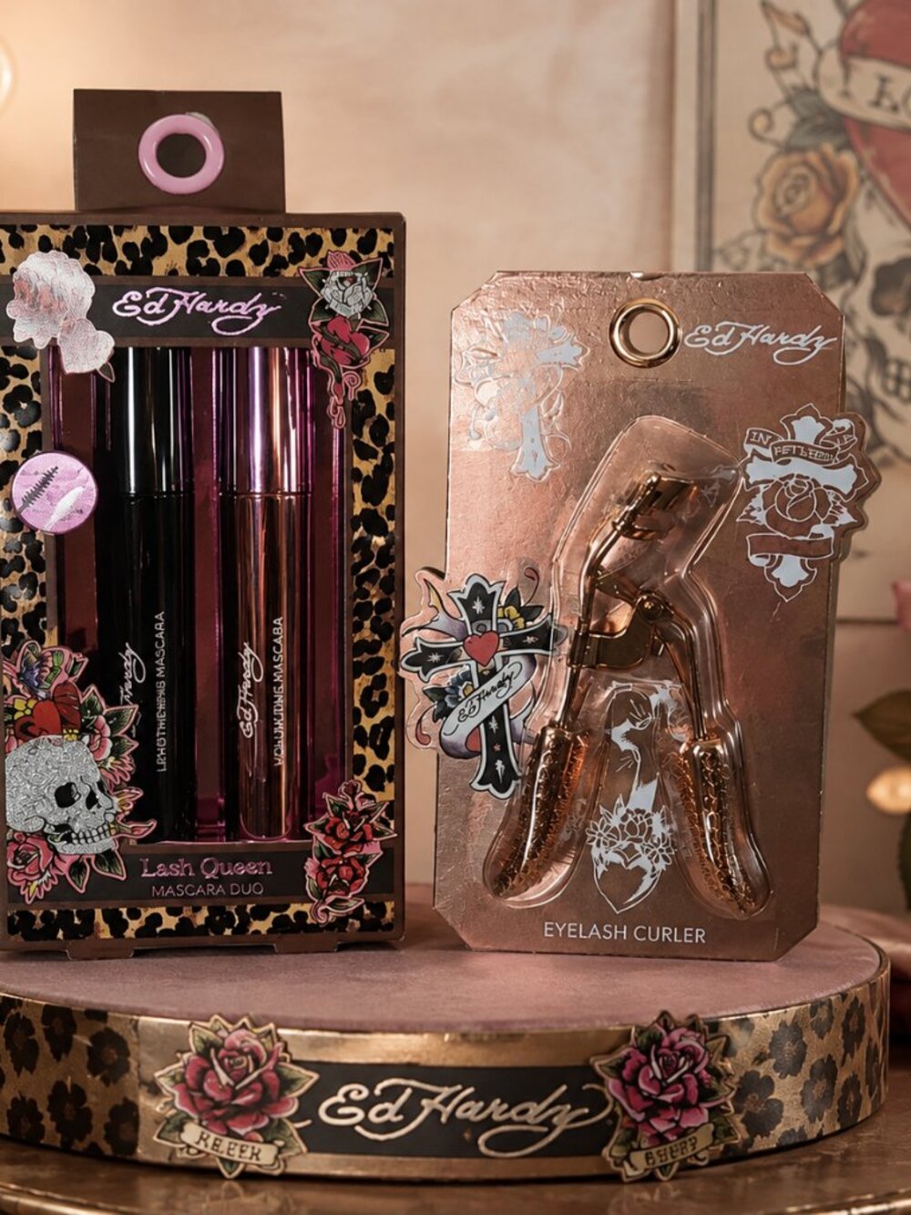 NIB Ed Hardy Lash Queen Mascara Duo & Rose Gold Eyelash Curler Set Y2K